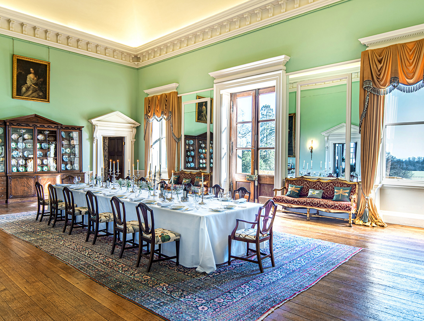 Dining setup in the Saloon at Kirtlington Park