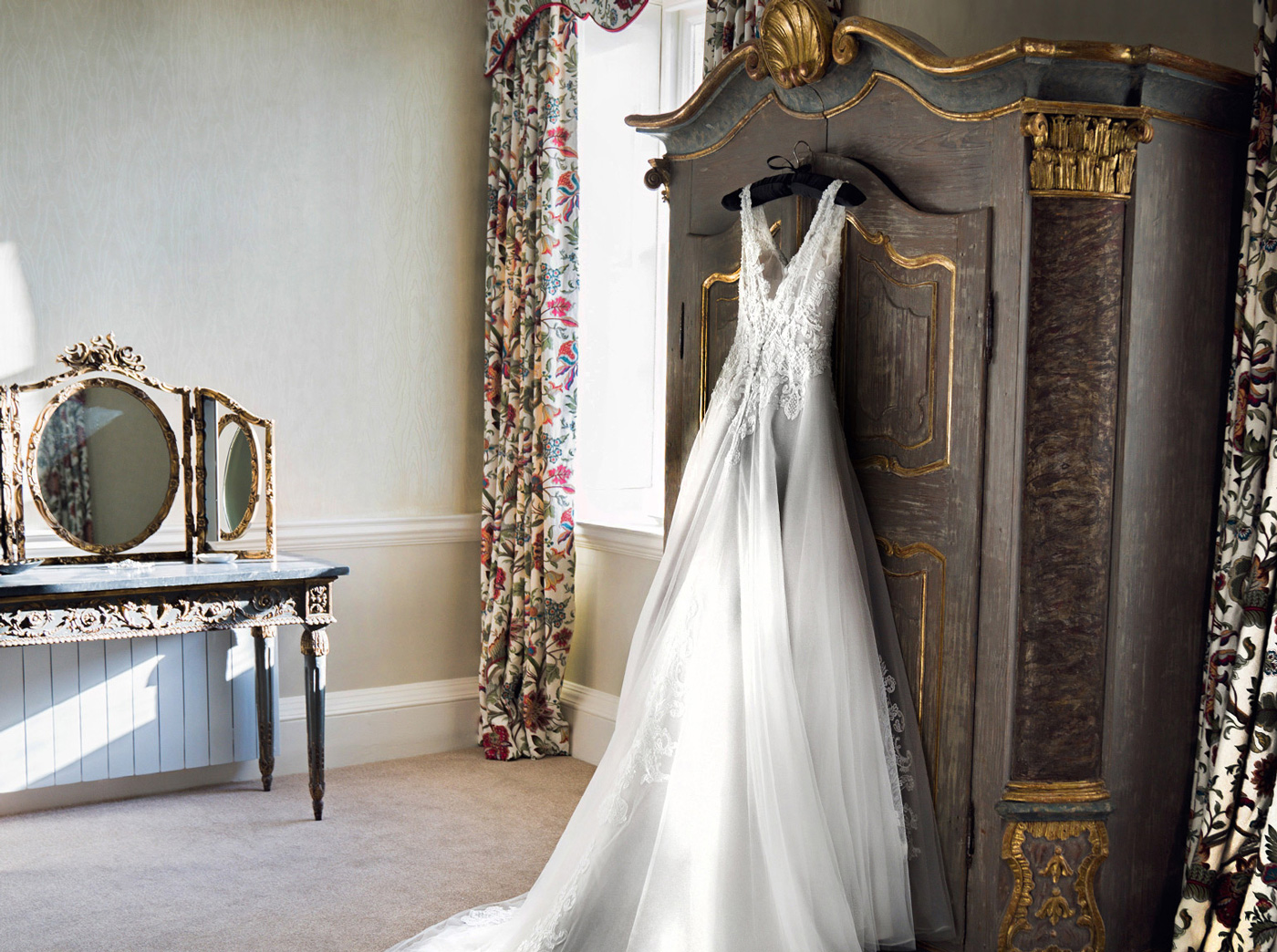 Wedding dress in the Bridal Suite at Kirtlington Park