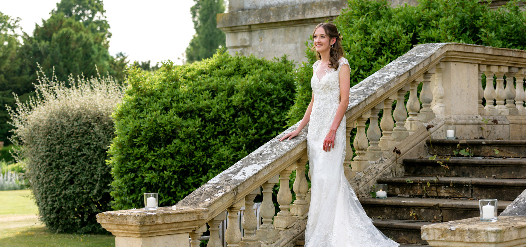 Bride in gardens at Kirtlington Park
