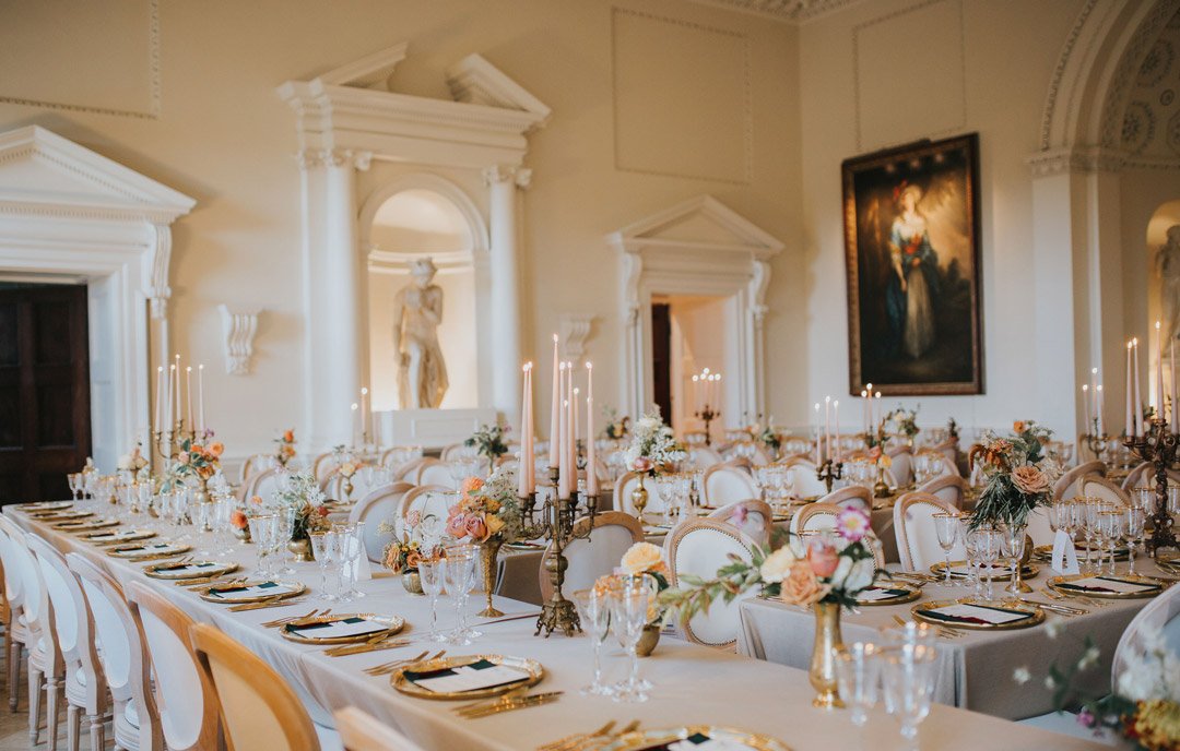 Tables set up for a wedding breakfast Kirtlington Park, seating up to 110 guests